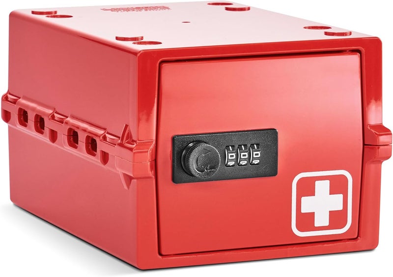 Lockabox Mini™ | Small Medicine Lock Box with Combination Lock (Half Letter Sized) | Mini Medical Lockable Box For Tablets, Creams & Medical Pens | External Size 8.8 x 6.1 x 4.7 Inches (Medi Red) - Image 1